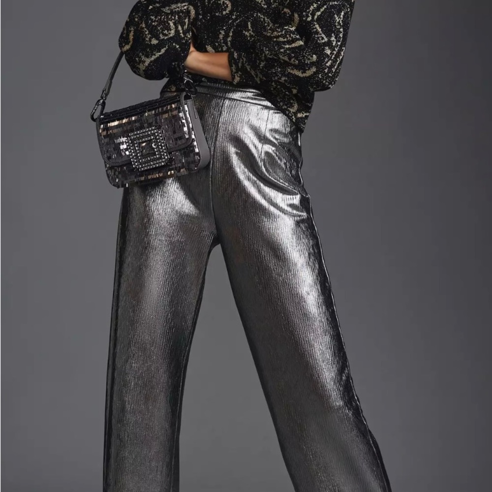 ANTHROPOLOGIE Hutch silver metallic trousers NWT